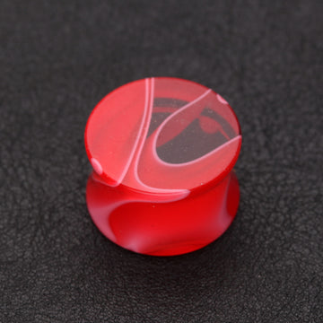 Detail View 1 of A Pair of Marble Swirl Acrylic Double Flared Ear Gauge Plug-Red